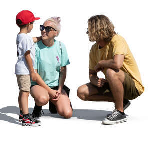 family with a little son standing and talking 