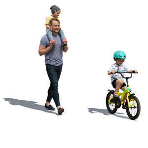 cut out man with two boys walking walking on the street