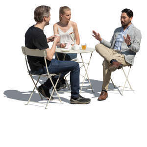 cut out group of three people sitting in a cafe and talking
