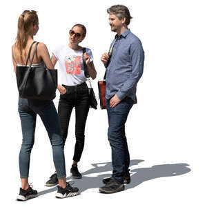 cut out group of three people standing and talking