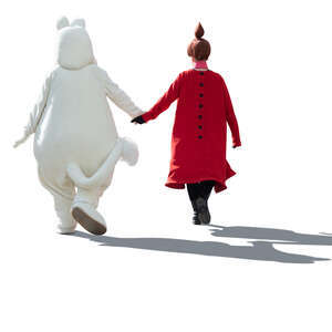 cut out moomintroll and little my walking hand in hand