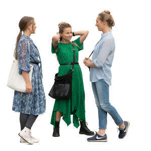 three cut out women standing and talking