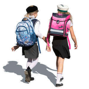 two cut out schoolgirls walking and talking