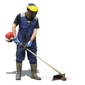 man cutting grass with a strimmer