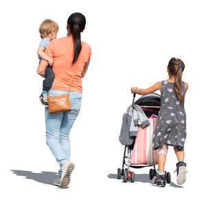 cut out woman with two children walking