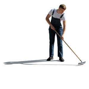 cut out sidelit man working in a garden