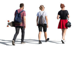 three cut out people walking