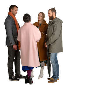 group of people in overcoats standing and talking