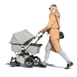 cut out woman with a baby carriage walking