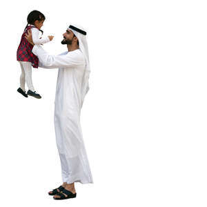 cut out arab man lifting up his daughter