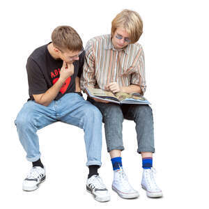 cut out teenage boys sitting and reading a book