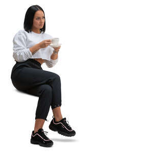 cut out woman sitting and drinking coffee