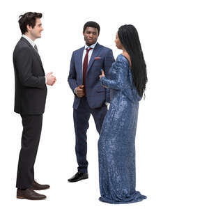 three cut out people at a party standing and talking