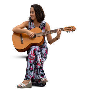cut out woman sitting and playing a guitar