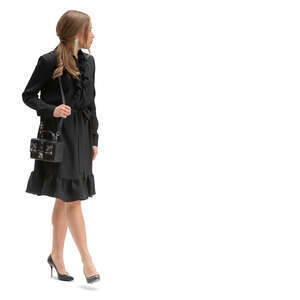 cut out woman in a black dress walking