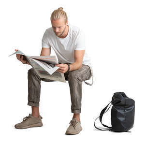 cut out man sitting and reading a newspaper