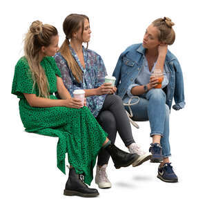 three cut out women sitting and talking over a cup of coffee