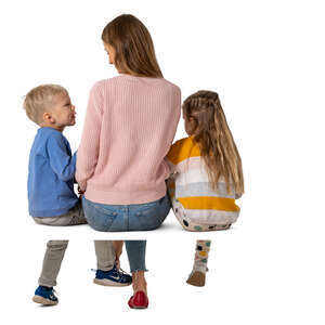 cut out woman with two kids sitting