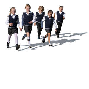 cut out group of school children running