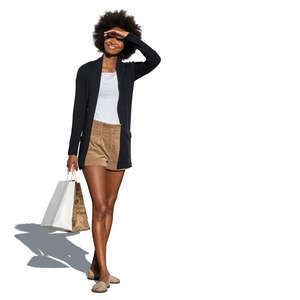 cut out woman with shopping bags standing and looking at smth