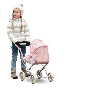 cut out little girl with a baby doll carriage