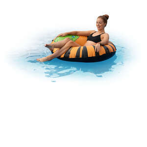 cut out woman floating in a big swim ring