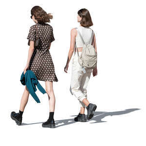 two cut out young trendy women walking in summer