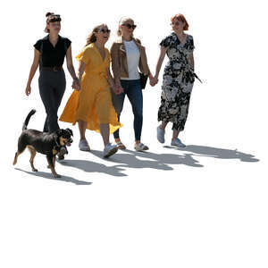 cut out four young women walking happily hand in hand