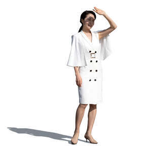 cut out asian woman in a white dress standing