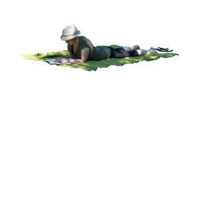 cut out woman lying in tree shade and reading