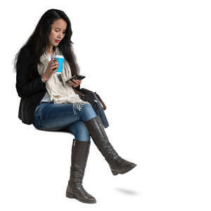 cut out woman sitting and drinkig coffe from a disposable cup