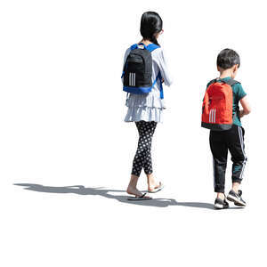 two cut out asian kids walking