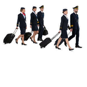 cut out air crew of two pilots and  three flight attendants walking