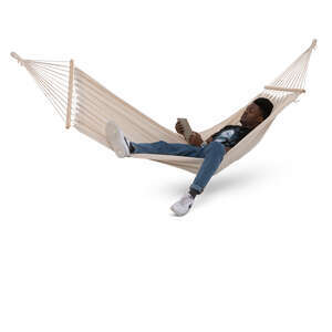 cut out man lying in the hammock and reading a book