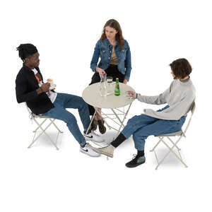 cut out group of young people sitting in a cafe seen from above