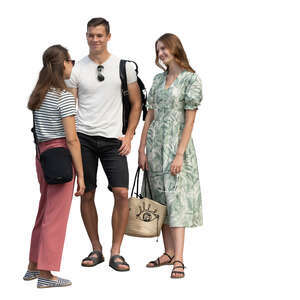 cut out group of three people standing and talking