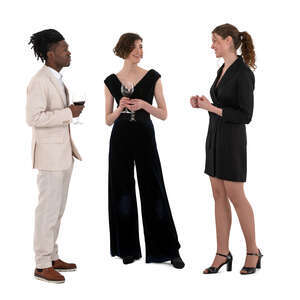 cut out man and two women at a party standing and drinking wine