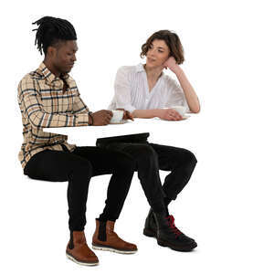 cut out man and woman sitting in a cafe and talking