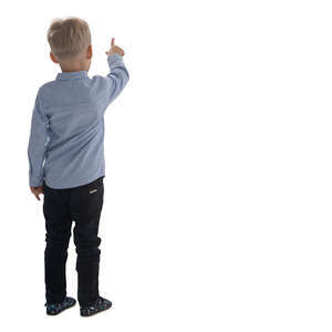 cut out little boy standing at a window and pointing