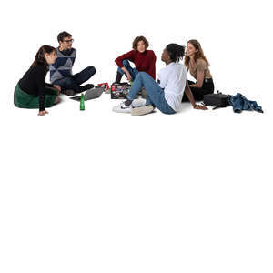 cut out group of college students sitting on the floor and studying