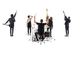 cut out rock band performing seen from behind the stage