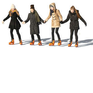 four girls skating together