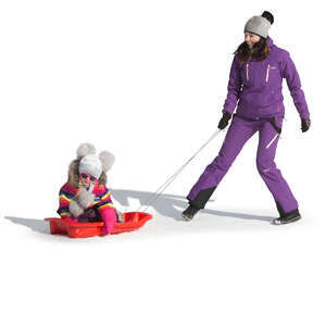 woman and her daughter sledging