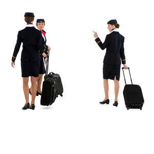 three cut out flight attendants walking