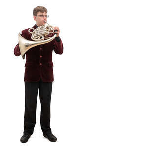 cut out teenage boy playing french horm