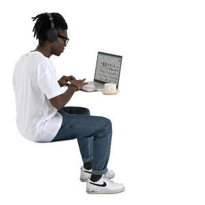 cut out man working with a laptop and drinking coffee