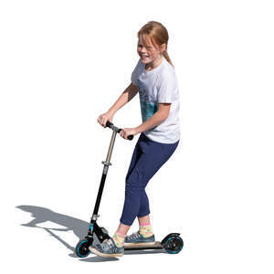cut out little happy girl riding a scooter