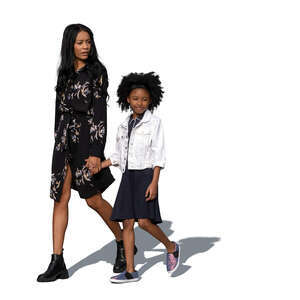 cut out black woman walking hand in hand with her daughter