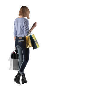 cut out woman with many shopping bags walking