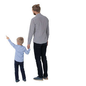cut out father and son standing hand in hand and looking at smth